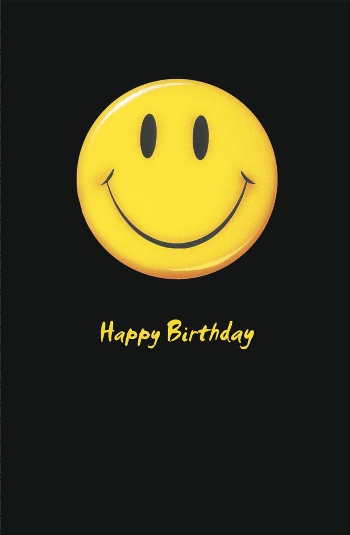 UK Greetings smiling face with smiling eyes emoji birthday card, colorful greeting card with cheerful emoji design.