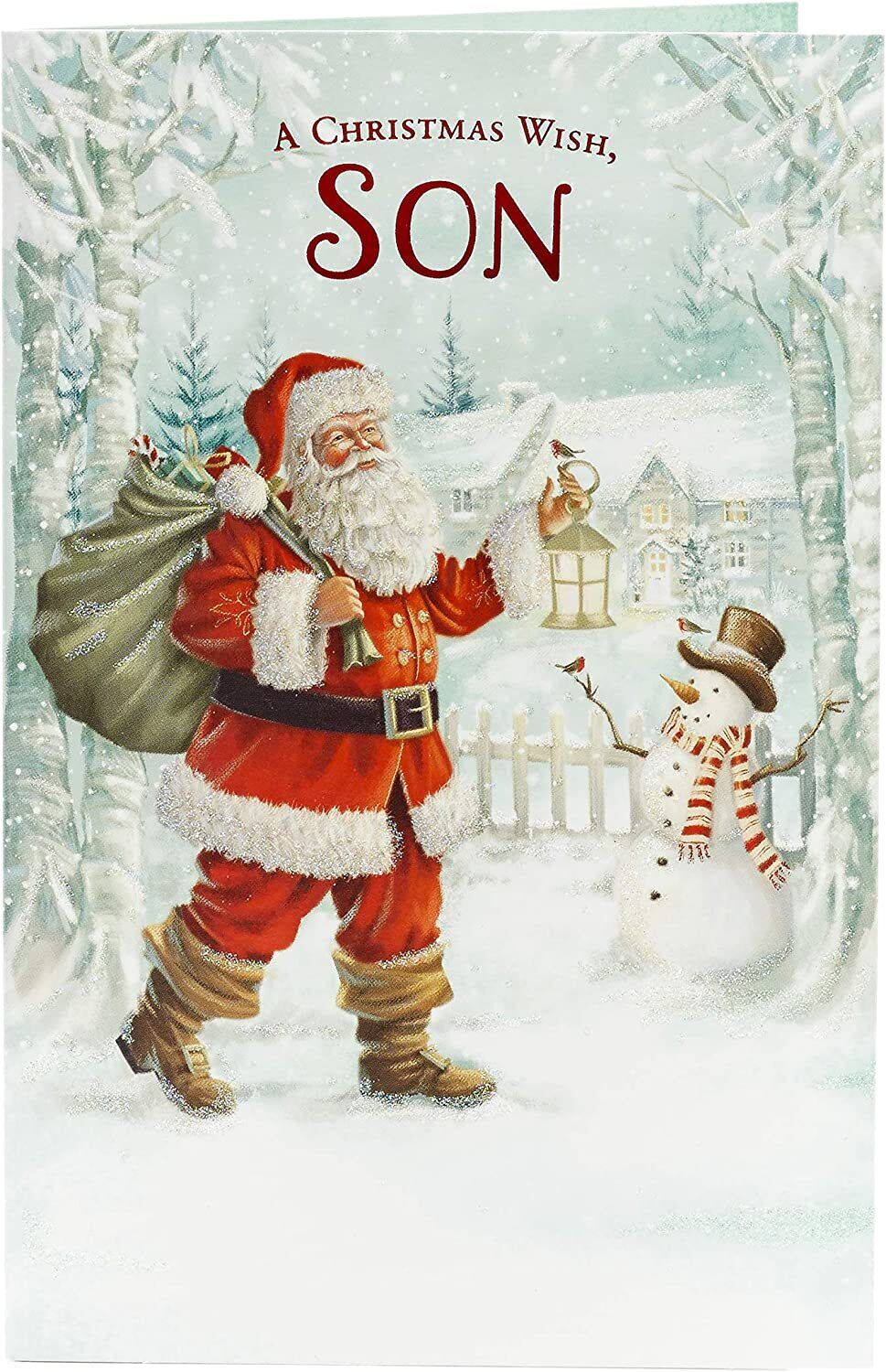UK Greetings Son Christmas Card with festive holiday design, perfect for Christmas gifts for men and traditional holiday greetings.