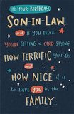 UK Greetings Son-in-Law birthday card featuring colorful design and heartfelt message, perfect for celebrating his special day.