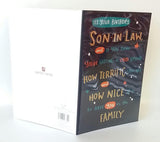 UK Greetings son-in-law birthday card featuring cheerful design and heartfelt message for a special occasion.