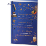 UK Greetings Son sentimental design birthday card, featuring heartfelt message and colorful birthday-themed artwork.