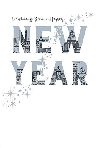 UK Greetings Sparkling Stars New Year Card featuring a classic design with shimmering star accents, perfect for celebrating the New Year.