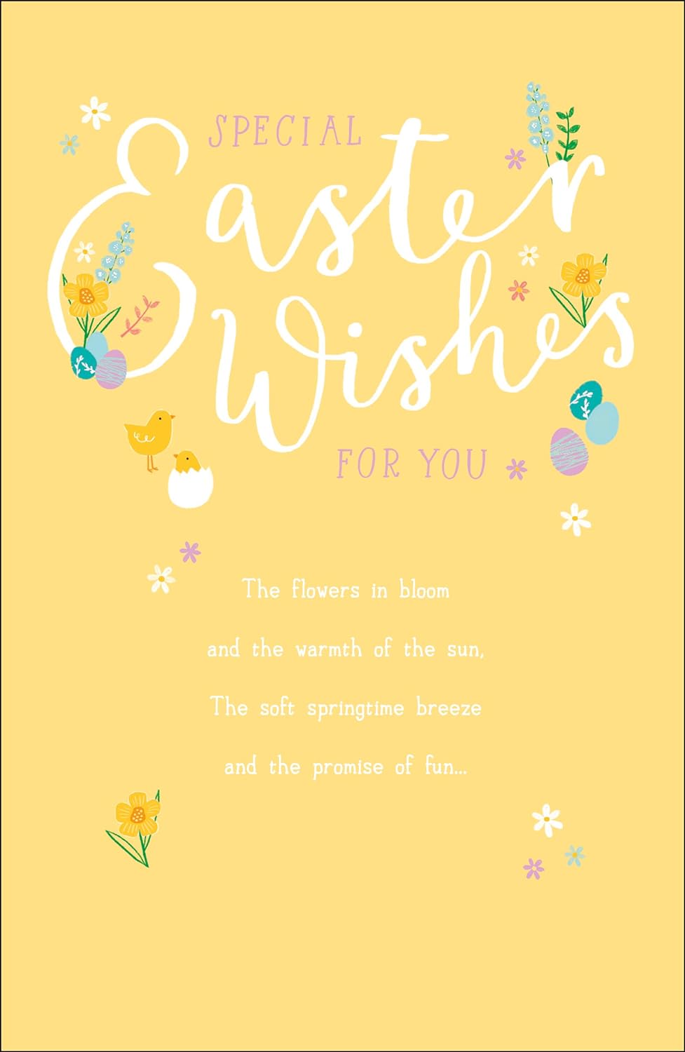 UK Greetings Easter greeting card featuring colorful Easter-themed designs with "Happy Easter" message, suitable for celebrating the holiday.