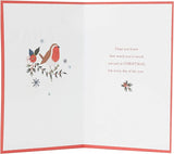 UK Greetings floral embroidered Christmas card featuring intricate hand-finished design with festive holiday motifs.