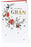 UK Greetings Special Gran floral embroidery Christmas card with hand-finished details, featuring festive floral design.