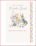 UK Greetings Easter card featuring Peter Rabbit and a little girl, perfect for celebrating Easter with charming greeting cards.