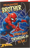 UK Greetings Spider-Man birthday greeting card featuring Spider-Man illustration and "Amazing Brother" message for special occasions