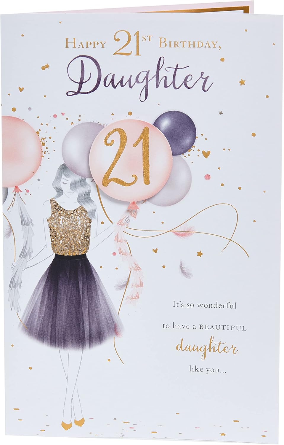 UK Greetings 21st Birthday Daughter greeting card with colorful floral design and celebratory message.