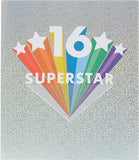 UK Greetings Super Star 16th birthday greeting card with colorful star design and celebratory message.
