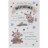 UK Greetings Sweet Poem Design Nephew Birthday Card, colorful greeting card with heartfelt poem for nephew's birthday celebration.