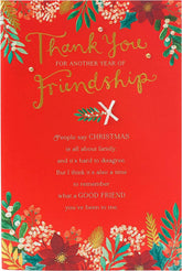 UK Greetings Thank You Friend Christmas Card showing festive design and heartfelt message for friends during the holiday season.