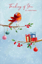 UK Greetings Thinking of You greeting card featuring colorful robins and heartfelt message, perfect for sending thoughtful wishes.