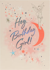 UK Greetings Tinker Bell birthday greeting card featuring Tinker Bell and fairy-themed design on the front.
