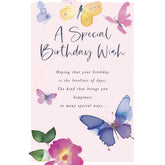 UK Greetings traditional birthday card featuring elegant butterfly design and special birthday wishes on the front.