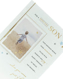 UK Greetings Traditional Son Birthday Card, colorful greeting card featuring cheerful birthday message and illustrations for sons.