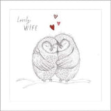UK Greetings Two Owls on a Branch birthday greeting card featuring cute owls, perfect for celebrating a lovely wife's birthday.