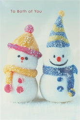 UK Greetings Two Snowmen greeting card featuring two snowmen, ideal for sending warm holiday wishes.