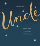 UK Greetings Uncle birthday card featuring colorful design, ideal for celebrating your uncle's special day.