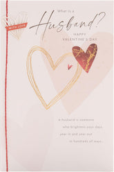 UK Greetings Valentine's Day card for husband featuring a "What Is a Husband?" design, showcasing romantic greeting card artwork.