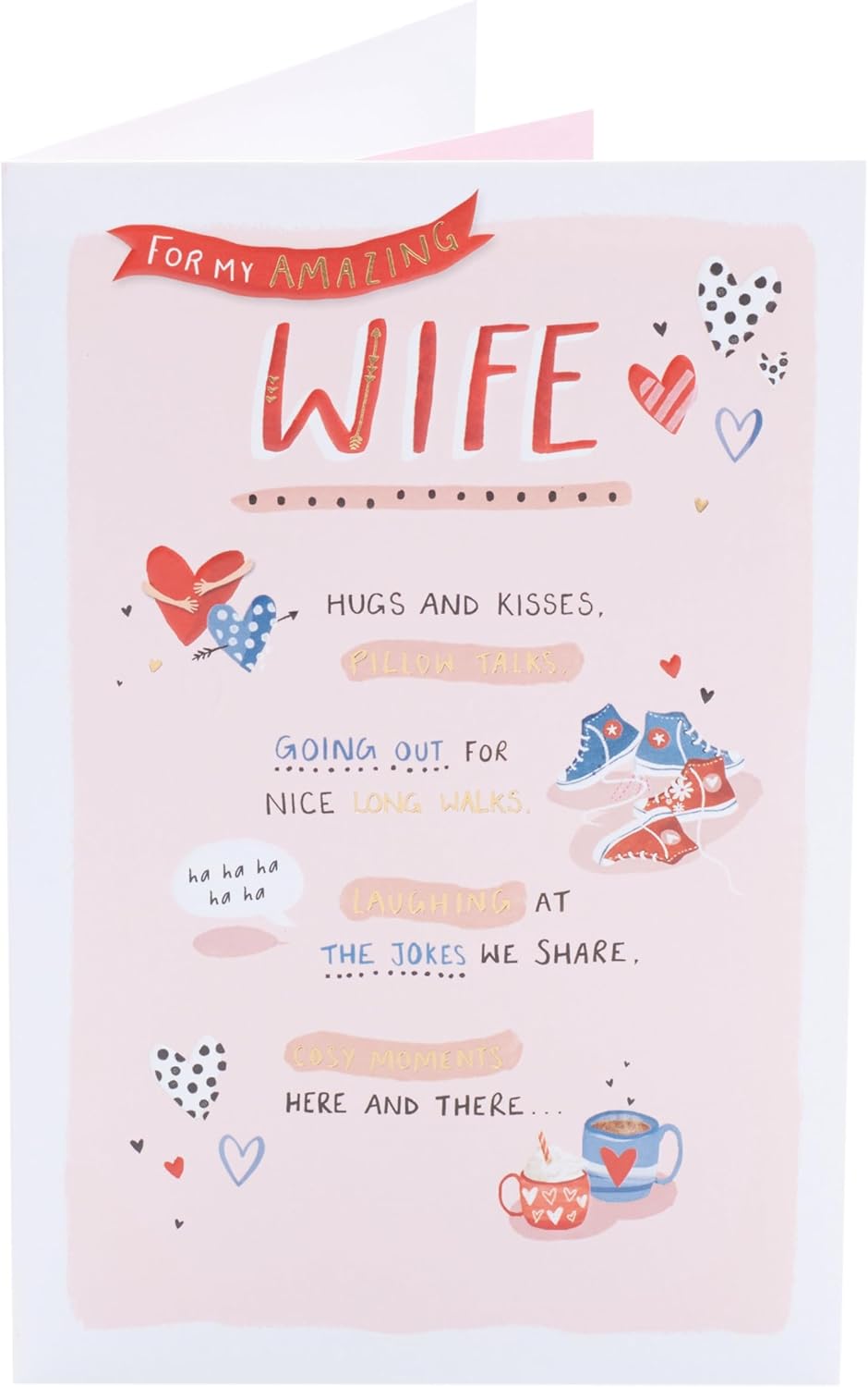 UK Greetings Valentine's Day card for wife featuring a cute light pink design, perfect for expressing love and affection.