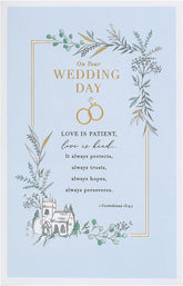 UK Greetings wedding greeting card for him, her, or a friend featuring a traditional church design, ideal for wedding celebrations.