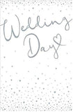 UK Greetings wedding congratulation card with silver holographic hearts, foil accents, and embossed finish, perfect for celebrating weddings.