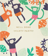 UK Greetings Well Done Monkey congratulations card with a cheerful cartoon monkey celebrating exam success.