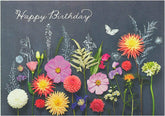 UK Greetings Wildflowers birthday greeting card featuring vibrant wildflower illustrations on a black background.