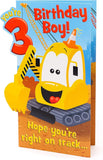 UK Greetings birthday card for a 3-year-old boy featuring a cheerful design and playful message.