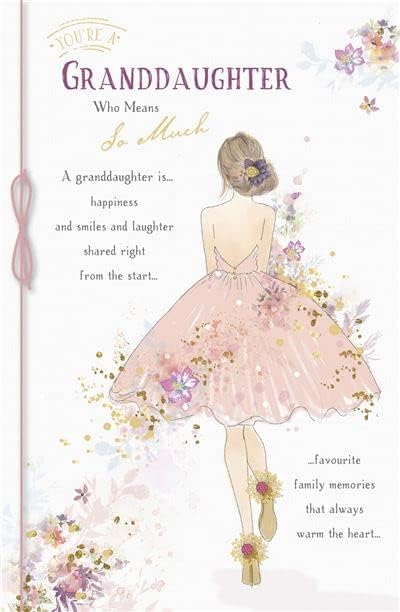 UK Greetings greeting card for granddaughter, featuring heartfelt message and colorful floral design, perfect for special occasions.