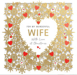 UK Greetings luxury Christmas greeting card featuring a 3D love hearts design for wives, perfect for holiday festive wishes.