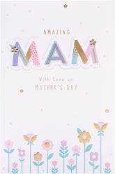 UK Greetings Mother's Day Card for Mam with a colorful floral design, featuring a heartfelt message for Mother's Day celebration.