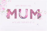 Pink floral design UK Greetings Mother's Day Card for Mum from Both of Us, featuring colorful flowers and heartfelt message.