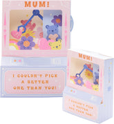 UK Greetings Mother's Day Card for Mum featuring an interactive teddy machine design, with colorful illustrations and heartfelt message.