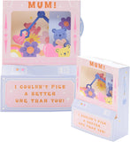UK Greetings Mother's Day Card for Mum featuring an interactive teddy machine design, with colorful illustrations and heartfelt message.