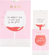 UK Greetings Mother's Day Card for Mum featuring an interactive wine glass design, with colorful floral accents and heartfelt message.