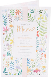 UK Greetings Mother's Day Card for Mum featuring the "What Is a Mum?" design, showcasing a heartfelt greeting card for mothers.