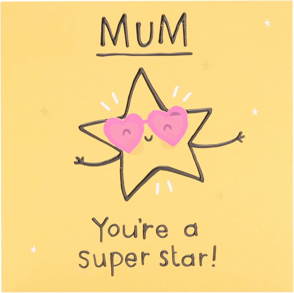 UK Greetings Mother's Day card for Mum featuring a "You're a Super Star" design, with colorful and cheerful artwork.