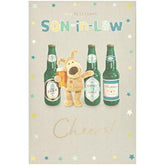 UK Greetings Boofle Beer Cheers Son-in-Law Birthday Card, colorful stationery with festive design featuring Boofle character.