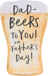 UK Greetings Father's Day card for Dad featuring a beer-shaped design with envelope, made of stationery materials.