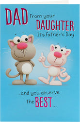 Funny Cat Father's Day card from UK Greetings featuring humorous cat illustrations for dad from daughter.