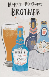 UK Greetings Happy Birthday Beers Brother birthday card featuring colorful beer-themed design and cheerful message for celebrating.