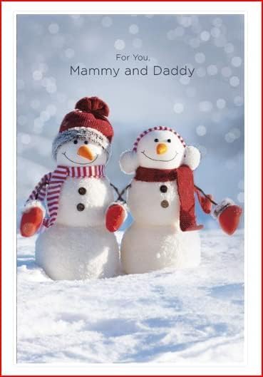 UK Greetings Mammy and Daddy Christmas Card featuring snowmen, festive stationery card for parents with holiday design.