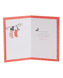 UK Greetings Nan & Grandad Christmas card featuring festive stockings, ideal for holiday greeting stationery.