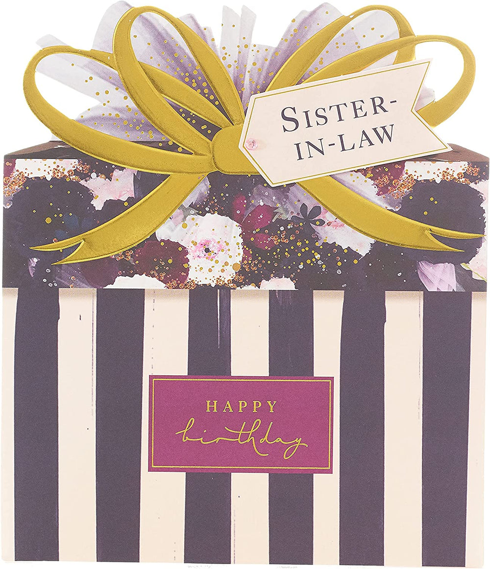 UK Greetings Sister-in-Law birthday card featuring a luxurious, ornate-shaped design with elegant stationery for special occasions.