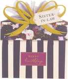 UK Greetings Sister-in-Law birthday card featuring a luxurious, ornate-shaped design with elegant stationery for special occasions.