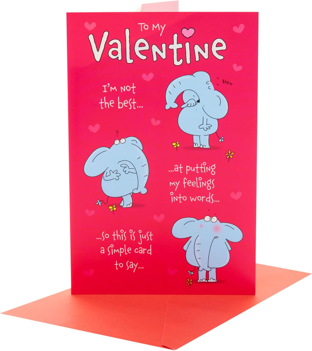 UK Greetings Valentine's Day Card for Him or Her featuring an adorable elephant design, perfect for expressing love and affection.