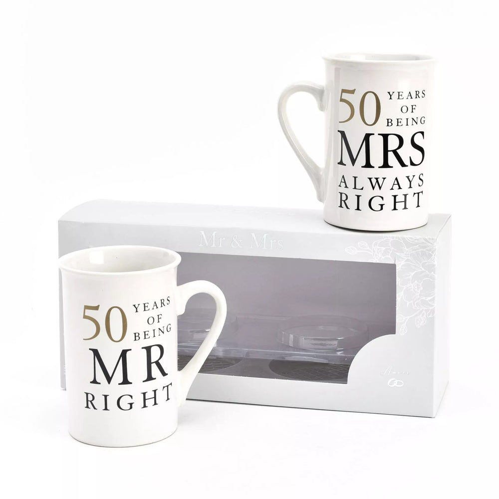 Widdop Amore 50 Years Mr Mrs anniversary gift set with decorative items for celebrating a golden wedding anniversary.