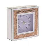 Widdop & Co 50th wedding anniversary mantel clock with a classic design, perfect for celebrating milestone anniversary gifts.