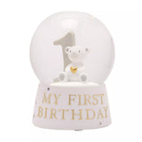 Widdop & Co Bambino Resin My 1st Birthday water ball giftware with colorful birthday design and a clear water-filled globe.